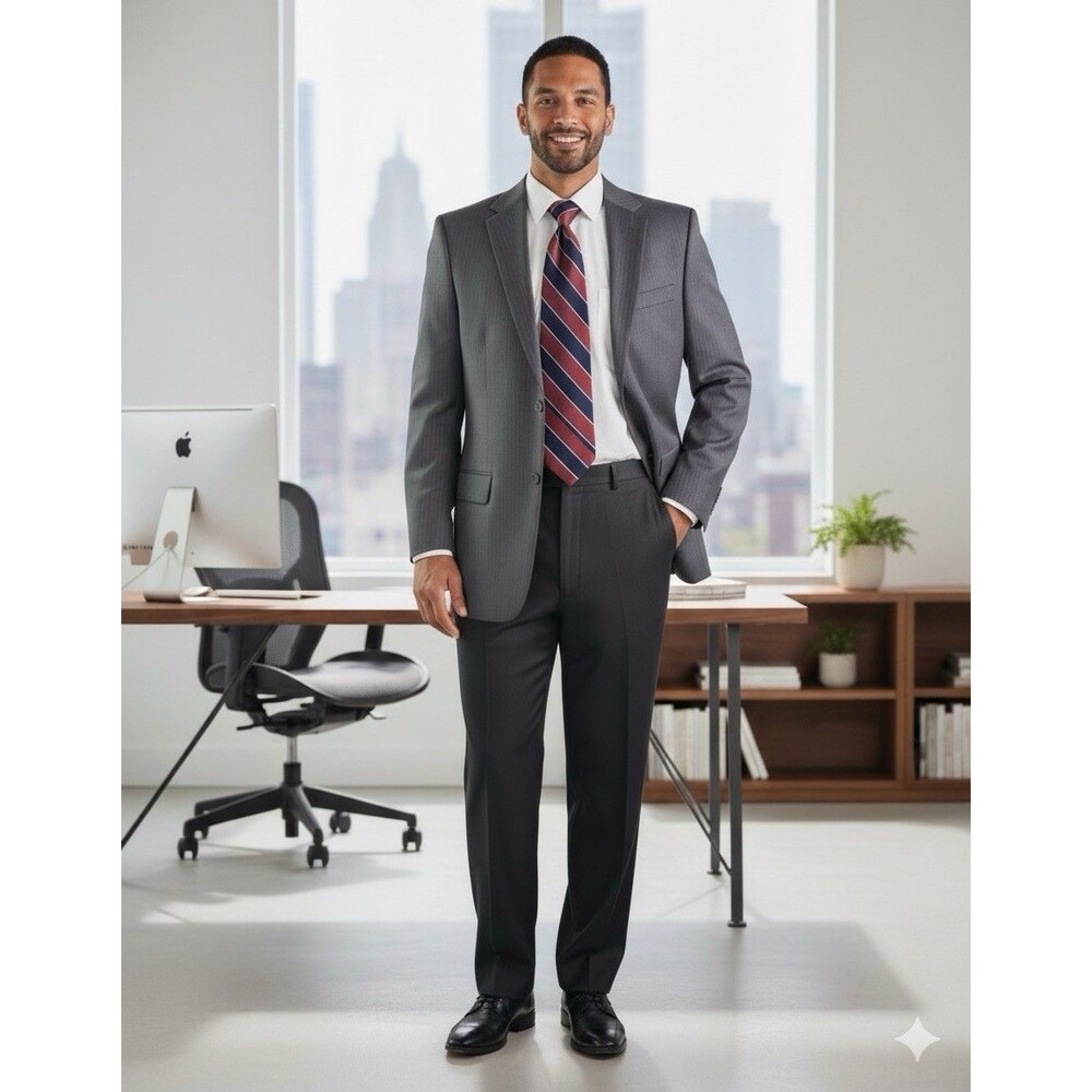 Joseph Feiss Mens 2pc Suit Gray Pinstripe Wool Pleated Pant 40R W32xL29